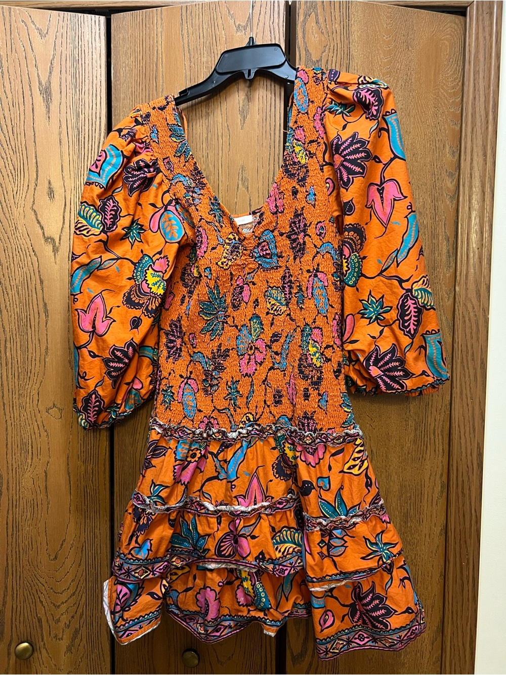 Love the label Orange Floral Smocked Tiered Mini Dress